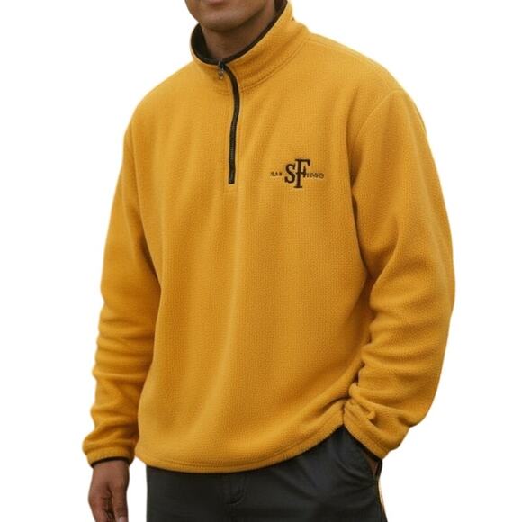 Vintage San Francisco Fleece Jacket Yellow Black Quarter Zip USA Made Sz Large - Picture 1 of 16